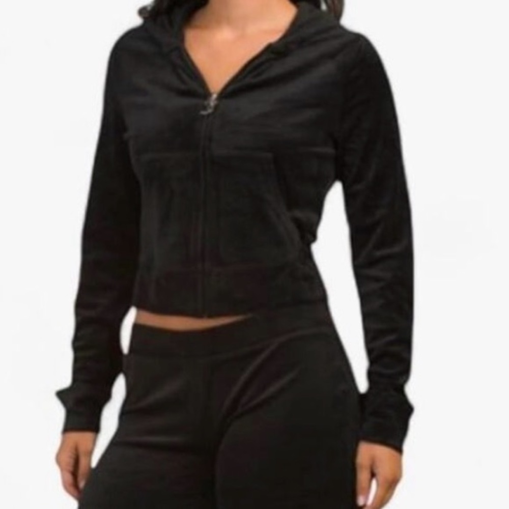 JUICY COUTURE BLACK LIQUORICE OG BLING RHINESTONE VELOUR TRACKSUIT *HOODIE* NWT - Picture 9 of 15